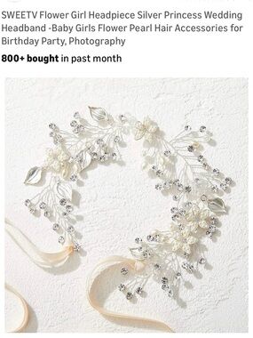 SWEETV Silver Floral Pearl Hair Vine Headpiece in Ivory